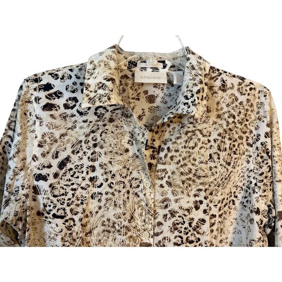 Chico's Leopard Print No Iron Button-Up Shirt - Size 1 - Picture 3 of 10